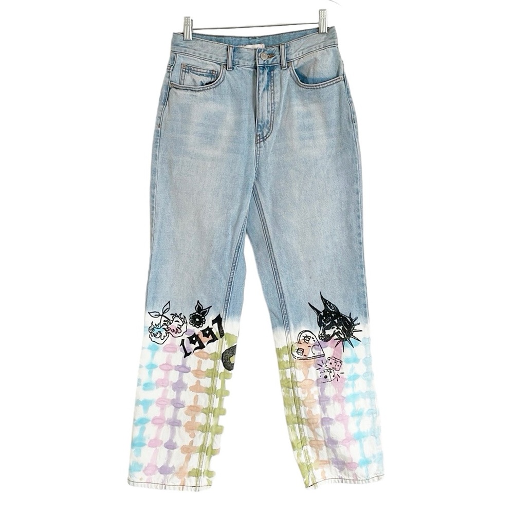 BDG Urban Outfitters Cowboy Graffiti Art 1997 Relaxed Fit High Waist Jeans sz 27